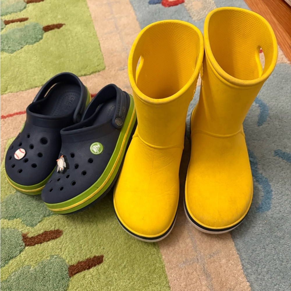 Crocs, kids size 11 bundle - Rain Boots & classic crocs